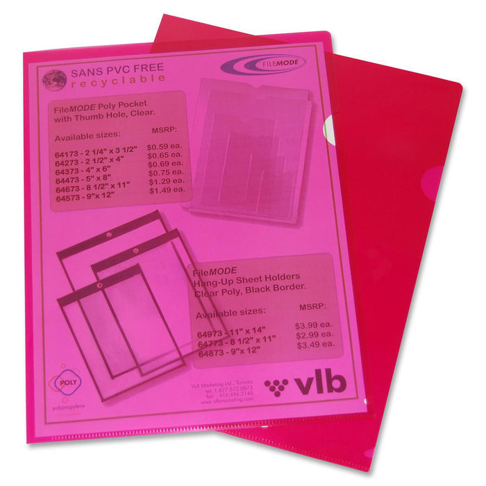VLB Letter No Project File - 8 1/2" (215.90 mm) x 11" (279.40 mm) - Polypropylene - Red - PVC-free, Translucent, Non-stick, Acid-free, Moisture Resistant, Spill Resistant, Thumb Hole - 10 / Pack