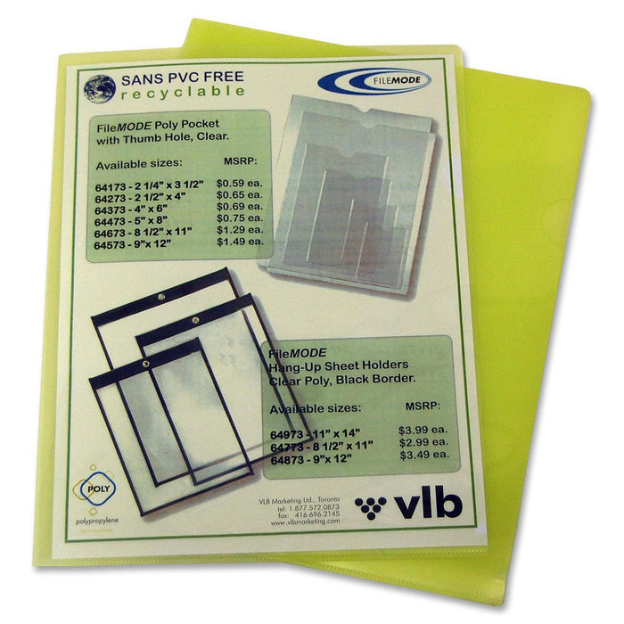 VLB Letter No Project File - 8 1/2" (215.90 mm) x 11" (279.40 mm) - Polypropylene - Yellow - PVC-free, Translucent, Non-stick, Acid-free, Moisture Resistant, Spill Resistant, Thumb Hole - 10 / Pack