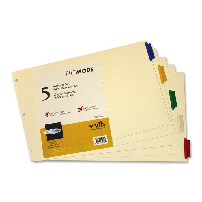 VLB Tab Divider - 5 x Divider(s) - 5 Tab(s) - 2" (50.80 mm) Tab Width - 11" (279.40 mm) Divider Width x 17" (431.80 mm) Divider Length - 3 Hole Punched - White Polypropylene Divider - Red, Blue, Yellow, Green, Clear Tab(s) - PVC-free, Reinforced Hole - 1