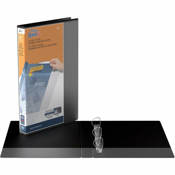 QuickFit Ring Binder - 1" (25.40 mm) Binder Capacity - Legal - 8 1/2" (215.90 mm) x 14" (355.60 mm) Sheet Size - 225 Sheet Capacity - 3 x 1" (25.40 mm) Ring - Fastener: D-Ring - Pocket: 2, Internal - Vertical Orientation - Polypropylene - Black - Recycled