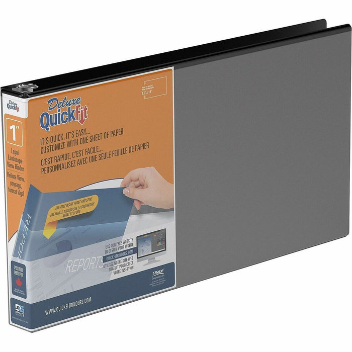 QuickFit Ring Binder - 1" (25.40 mm) Binder Capacity - Legal - 8 1/2" (215.90 mm) x 14" (355.60 mm) Sheet Size - 200 Sheet Capacity - 3 x 1" (25.40 mm) Ring - Fastener: Round Ring - Pocket: 2, Internal - Horizontal Orientation - Polypropylene - Black - Ye