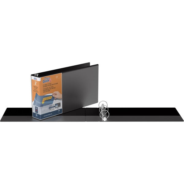 QuickFit QuickFit Round Ring Deluxe Legal Spreadsheet View Binder - 2" (50.80 mm) Binder Capacity - Legal - 8 1/2" (215.90 mm) x 14" (355.60 mm) Sheet Size - 400 Sheet Capacity - Fastener(s): 3 x Round Ring - Pocket(s): 2, Internal - Black - Recycled - An