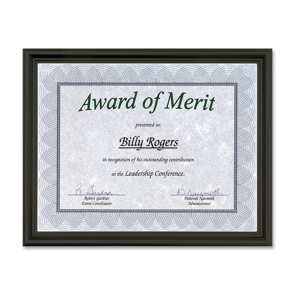 First Base Recognition Certificate Frame - 9.50" x 12" Frame Size - Holds 8.50" x 11" Insert - Desktop - Horizontal, Vertical - 1 Each - Milano Black