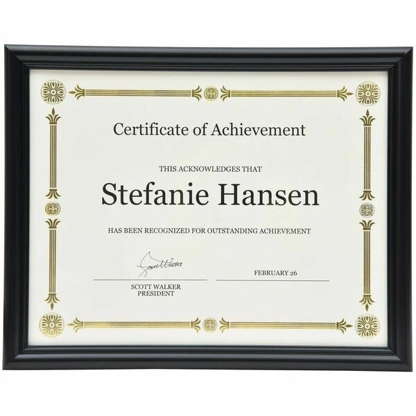 St. James&reg; Certificate/Diploma/Document Frame, 8.5x11" , Milano Glossy Black - 9.50" (241.30 mm) x 12" (304.80 mm) Frame Size - Holds 8.50" (215.90 mm) x 11" (279.40 mm) Insert - Desktop - Horizontal, Vertical - Milano Black - 1 Each