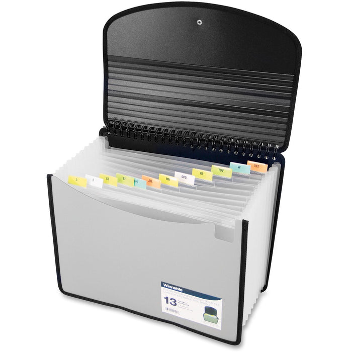 Winnable Letter Expanding File - 8 1/2" (215.90 mm) x 11" (279.40 mm) - 13 Pocket - Polypropylene - Black - Durable, Flap, Elastic Closure, Tab, Flexible - 1 Each
