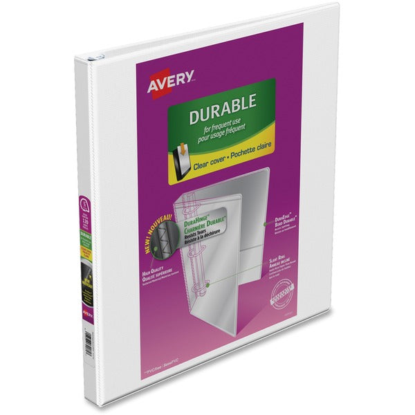 Avery&reg; Durable View Binder 1/2" , Slant D Rings, White - 1/2" (12.70 mm) Binder Capacity - Letter - 8 1/2" (215.90 mm) x 11" (279.40 mm) Sheet Size - Fastener(s): D-Ring - White - Recycled - 1 Each