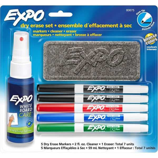 Expo Low-Odor Starter Marker Set - Fine Marker Point - Red, Blue, Green, Black Ink - 5 / Set