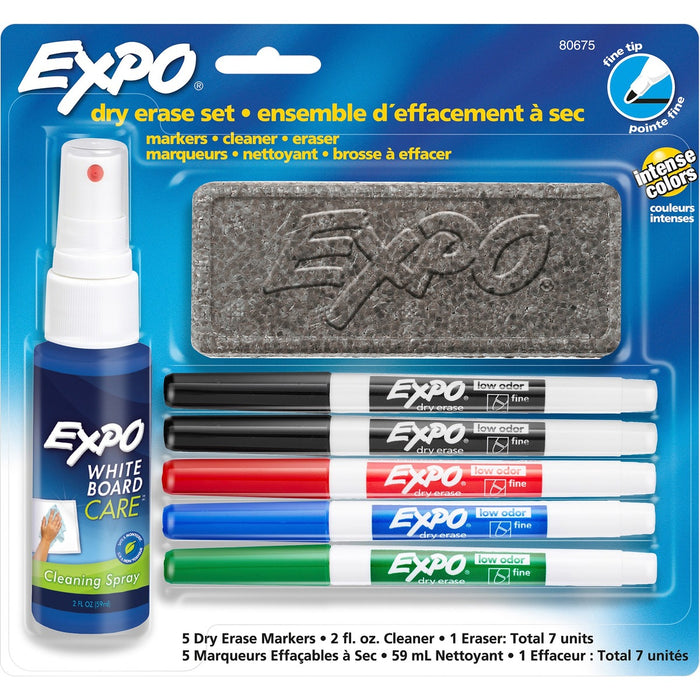 Expo Low-Odor Starter Marker Set - Red, Blue, Green, Black Ink - 5 / Set