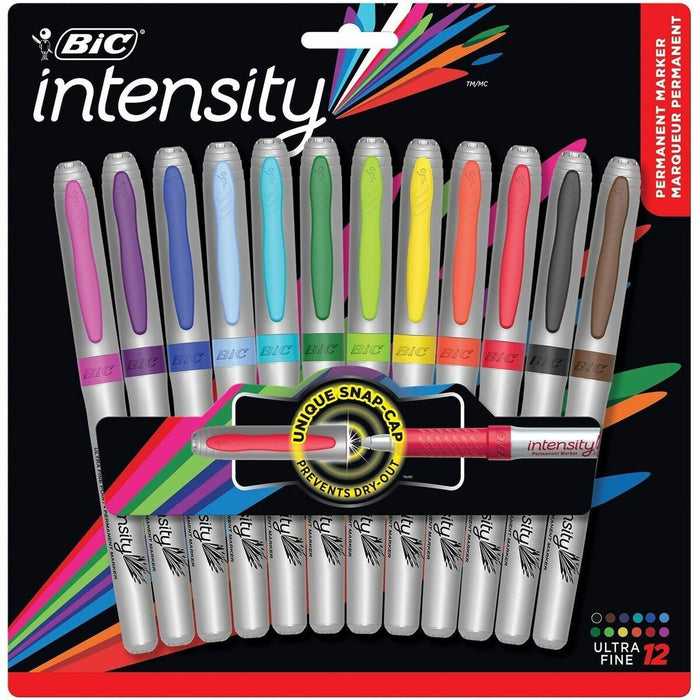 BIC Marking Permanent Marker - Aqua, Black, Blue, Brown, Green, Lime, Orange, Pink, Purple, Red, Sky Blue, ... Ink - 12 / Pack