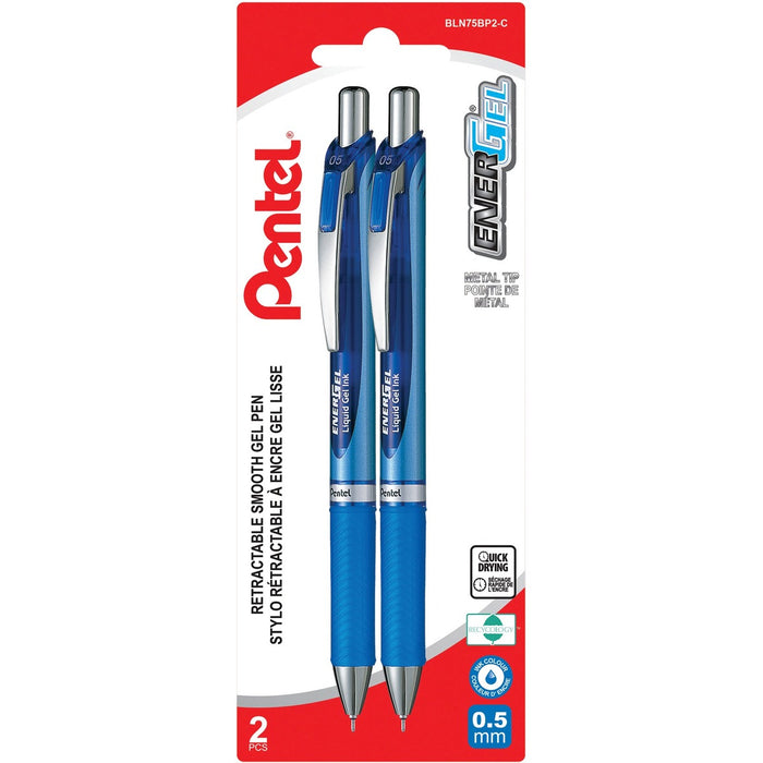 Pentel Deluxe RTX Gel Pen - Refillable - Retractable - Blue Ink - 2 / Pack