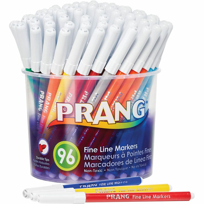 Prang Fine Line Classic Markers Set - Washable - Black, Blue, Brown, Gray, Green, Light Blue, Light Green, Orange, Pink, Purple, Red, ... Ink - 96 / Set