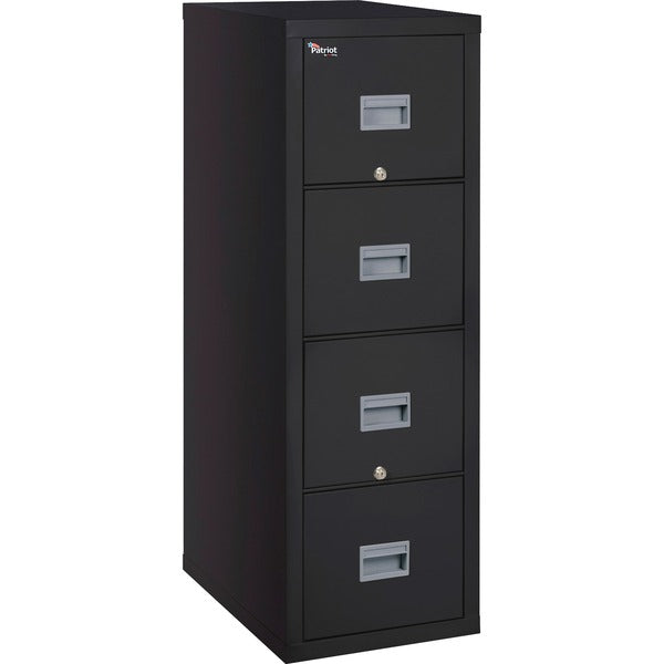 FireKing Patriot Series 4-Drawer Vertical Fire Files - 20.8" x 31.6" x 52.8" - 4 x Drawer(s) for File - Legal - Vertical - Fire Proof, Impact Resistant, Locking Drawer, Scratch Resistant, Recessed Handle, Ball Bearing Slide - Black - Gypsum, Steel, Metal