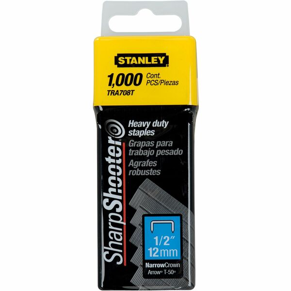 Stanley SharpShooter Heavy-Duty 1/2" Staples - Heavy Duty - 1/2" - 1/2" Leg - 3/8" Crown - Silver - 5.08" (129.03 mm) Height x 1.26" (32 mm) Width1.83" (46.48 mm) Length - 1000 / Box