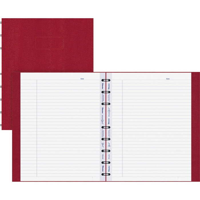 Rediform MiracleBind Hard Cover Notebook - 75 Sheets - Twin Wirebound - Ruled Blue Margin - 7 1/4" (18.42 cm) x 9 1/4" (23.49 cm) Sheet Size - White Paper - Red Cover - Hard Cover, Micro Perforated, Telephone & Address Pages, Index Sheet, Repositionable,