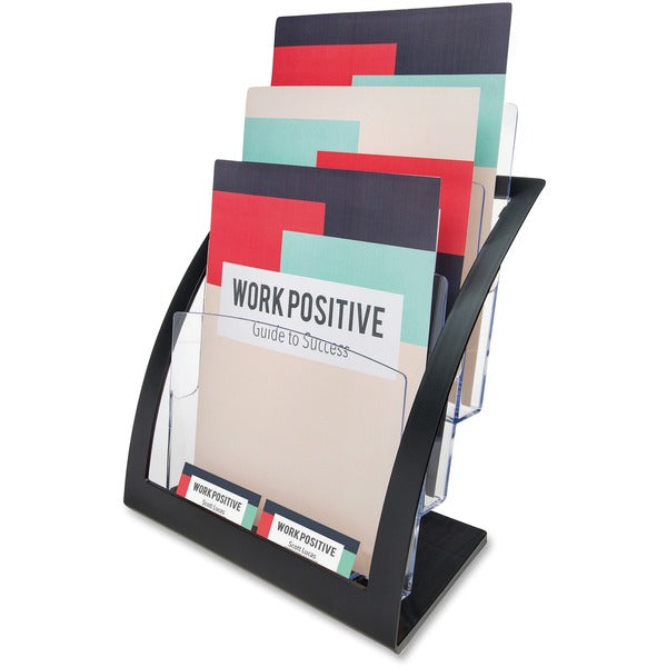 Deflecto Contemporary Literature Holder - 3 Compartment(s) - 3 Tier(s) - 13.3" (338.07 mm) Height x 11.2" (285.50 mm) Width x 6.9" (176.28 mm) Depth - Desktop, Counter - Durable, Business Card Holder - Plastic - 1 Each