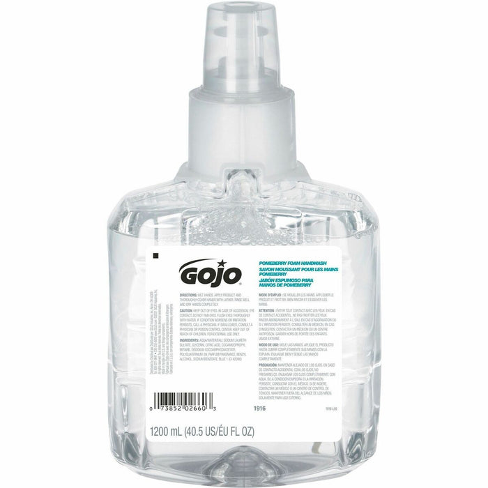 Gojo&reg; LTX-12 Pomeberry Foam Handwash Refill - Pomeberry Scent - 1.20 L - Bottle Dispenser - Hand - Moisturizing - Light Blue - Bio-based, Rich Lather, Eco-friendly - 2 / Box