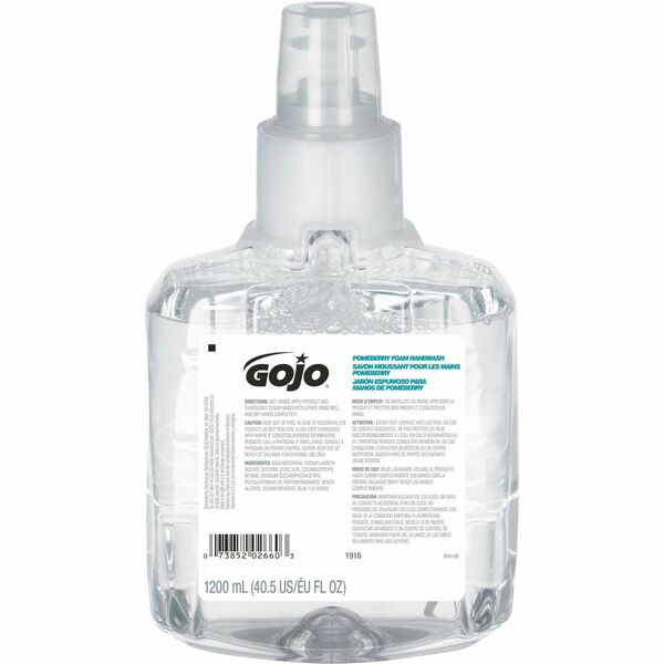 Gojo&reg; LTX-12 Pomeberry Foam Handwash Refill - Pomeberry Scent - 1.20 L - Bottle Dispenser - Hand - Moisturizing - Light Blue - Bio-based, Rich Lather, Eco-friendly - 2 / Box