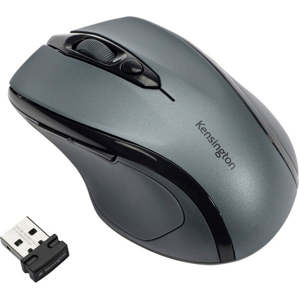 Kensington Pro Fit Mid-size Wireless Mouse - Optical - Wireless - Radio Frequency - 2.40 GHz - Graphite Gray - USB - 1750 dpi - Scroll Wheel - Right-handed - 1 Each
