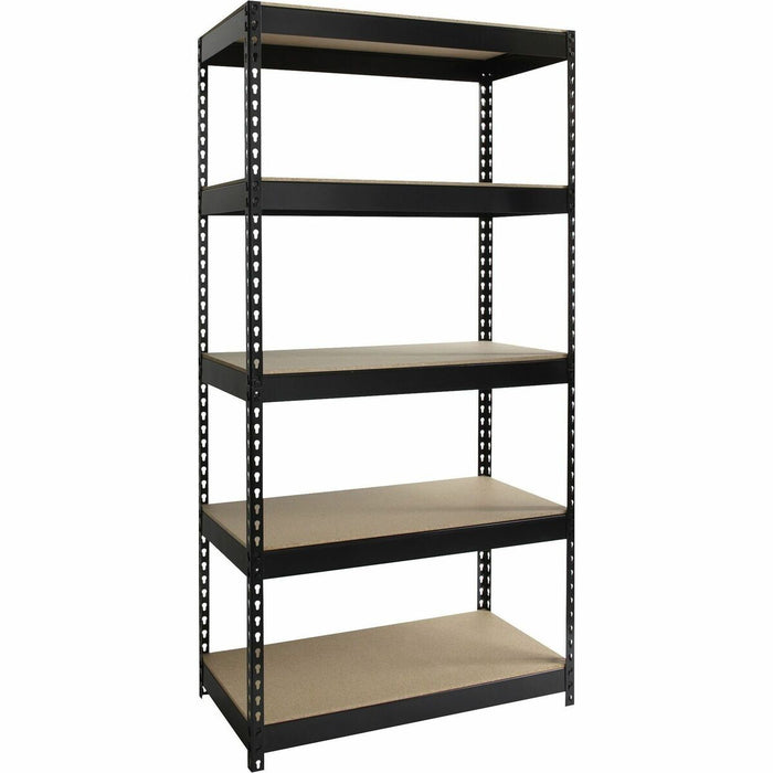 Lorell Fortress Riveted Shelving - 5 Compartment(s) - 5 Shelf(ves) - 72" (1828.80 mm) Height x 36" (914.40 mm) Width x 18" (457.20 mm) Depth - Heavy Duty, Rust Resistant - 28% Recycled - Powder Coated - Black - Steel - 1 Each