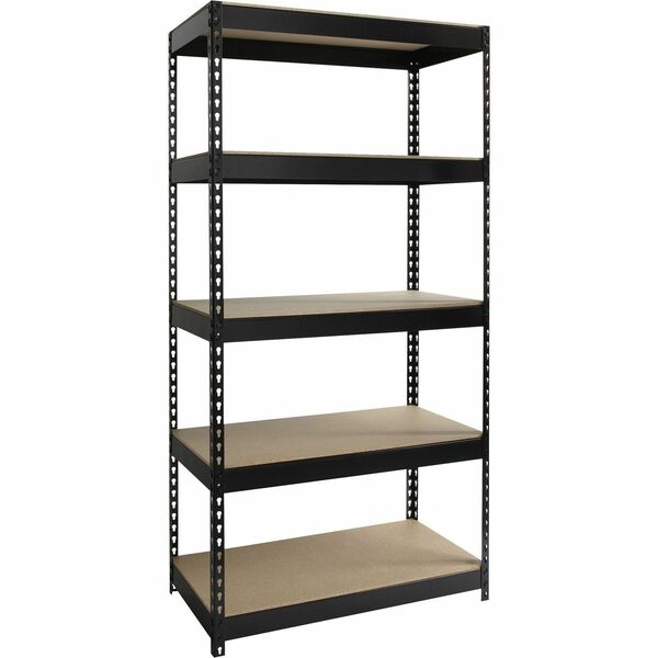 Lorell Fortress Riveted Shelving - 5 Compartment(s) - 5 Shelf(ves) - 72" (1828.80 mm) Height x 36" (914.40 mm) Width x 18" (457.20 mm) Depth - Heavy Duty, Rust Resistant - 28% Recycled - Powder Coated - Black - Steel - 1 Each