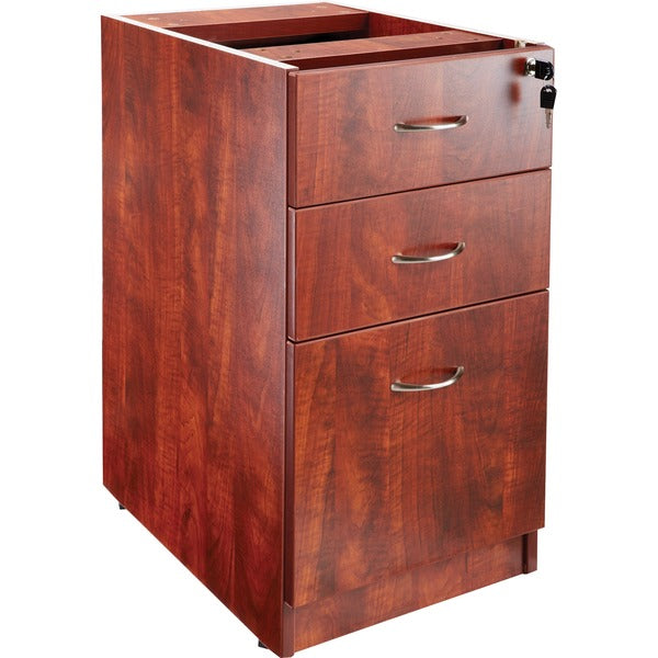 Lorell Essentials Series Box/Box/File Fixed File Cabinet - 28.5" (723.90 mm) Height x 15.5" (393.70 mm) Width x 21.9" (555.63 mm) Depth - Total Drawer(s): 3 - Finish: Laminate, Cherry - Built-in Hangrail - For Supplies, File - 1 Each