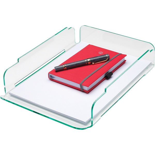 Lorell Single Stacking Document Tray - Desktop - Durable, Lightweight, Non-skid, Stackable - Clear, Green - Acrylic - 1 Each