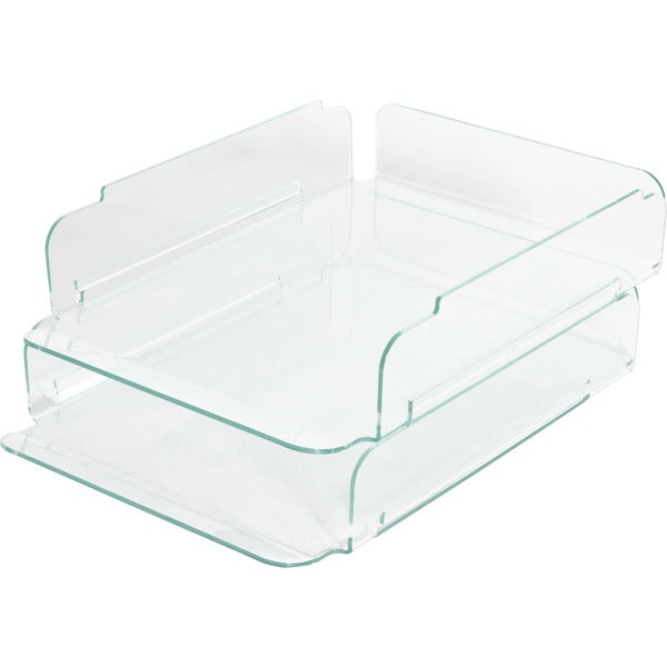 Lorell Stacking Document Trays - Desktop - Durable, Lightweight, Non-skid, Stackable - Clear, Green - Acrylic - 1 Each