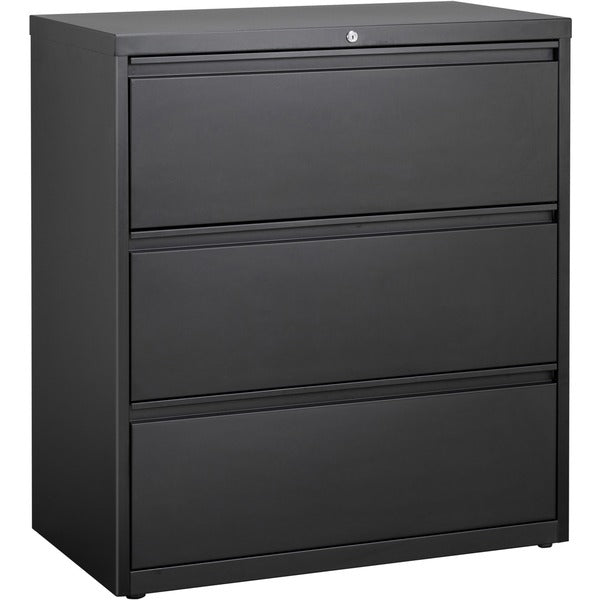 Lorell Fortress Series Lateral File - 36" (914.40 mm) Width x 18.6" (473.08 mm) Depth x 40.3" (1022.35 mm) Height - 3 x Drawer(s) for File - Letter, Legal, A4 - Lateral - Locking Drawer, Magnetic Label Holder, Ball-bearing Suspension, Leveling Glide - Bla