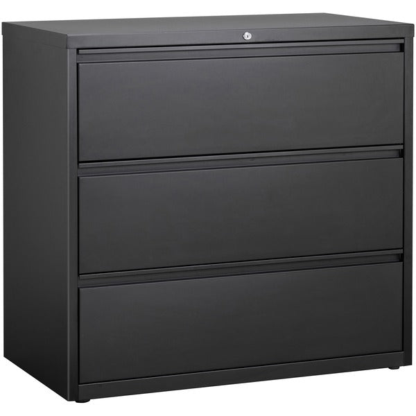 Lorell Fortress Series Lateral File - 42" (106.68 cm) Width x 18.63" (47.31 cm) Depth x 40.25" (102.23 cm) Height - 3 x Drawer(s) for File - Letter, Legal, A4 - Lateral - Locking Drawer, Magnetic Label Holder, Ball-bearing Suspension, Leveling Glide - Bla