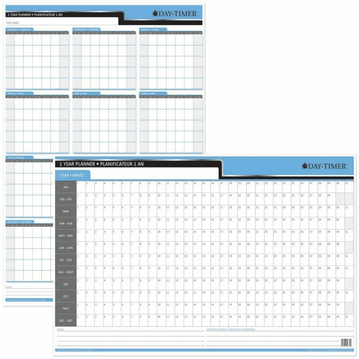 DayTimer Yearly Undated Laminated Reversible Planner, 24"x 36" - 24" (609.60 mm) x 35 4/5" (909.32 mm) Sheet Size - Wall Mount - 1 Each