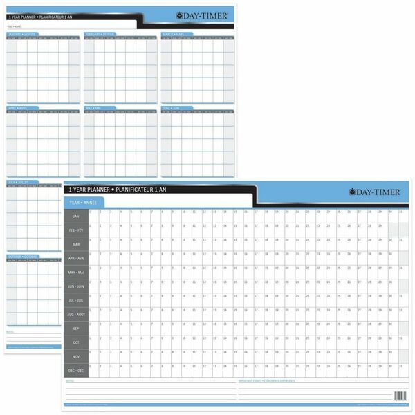 DayTimer Yearly Undated Laminated Reversible Planner, 24"x 36" - 24" x 35 4/5" Sheet Size - Wall MountReversible, Write on/Wipe off, Laminated - 1 Each