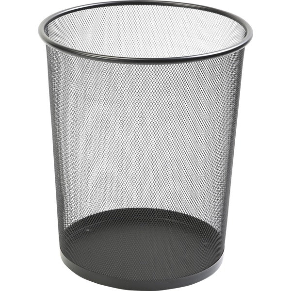 Lorell Mesh Waste Bin - 17.79 L Capacity - Round - 14.3" Height x 12" Diameter - Steel - Black - 1 Each