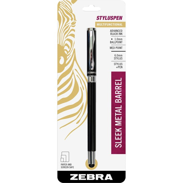 Zebra Pen Z-1000 Ballpoint/Stylus Combo Pen - 1 - Metal - Black