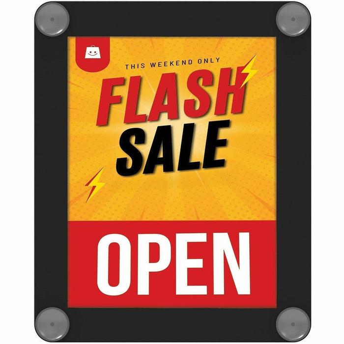 Deflecto Window Display - 8.50" (215.90 mm) Width x 11" (279.40 mm) Height - Rectangular Shape - Glass-mountable, Window-mountable - Double Sided - UV Protected, Heat Resistant, Suction Cup - Restaurant, Door, Wall, Glass - Black - 1 Each