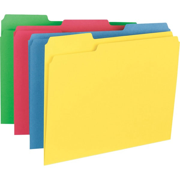 Business Source 1/3 Tab Cut Letter Recycled Top Tab File Folder - 8 1/2" (215.90 mm) x 11" (279.40 mm) - Top Tab Location - Assorted Tab Position - 14 pt. (4.93 mm) - 1 Plys - Assorted - Heavyweight, Durable, Sturdy - 10% Recycled - 50 / Box