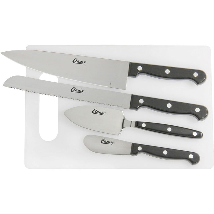 Clauss 5pc Cutting Board Knife Set - 5 Piece(s) - Knife Set - 1 x Bread Knife, 1 x Spatula, 1 x Spreader, 1 x Chef's Knife - Dishwasher Safe - Black - 1 / Set