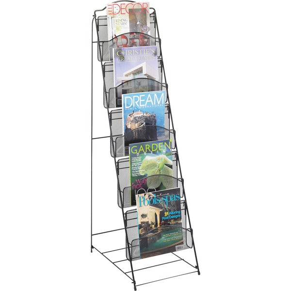 Safco Black Onyx Mesh Literature Floor Rack - 5 Pocket(s) - 6 Compartment(s) - Compartment Size : 8.50" (215.90 mm) x 12.25" (311.15 mm) x 2.25" (57.15 mm) - 46" (1168.40 mm) Height x 18.5" (469.90 mm) Width x 12.5" (317.50 mm) Depth - Floor - Black - Ste