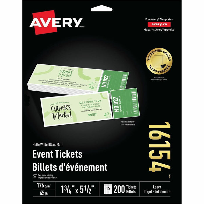 Event Tickets with Tear-Away Stubs for Laser and Inkjet Printers, 1-3/4" x 5-1/2" - Laser, Inkjet