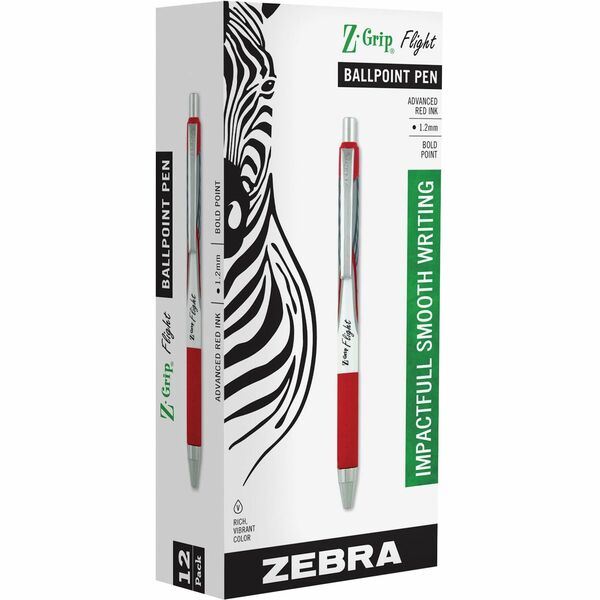 Zebra Pen Z-Grip Flight Retractable Pens - 1.2 mm (0.05") Bold Pen Point - Retractable - Red Ink - 1 Dozen