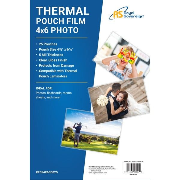 RF054X6C0025 Card Size (4" x 6") 5mil Thermal Laminating Pouch-25 Pack - Royal Sovereign-Card Size (4" x 6")-5mil-Thermal Laminating Pouch-25 Pack