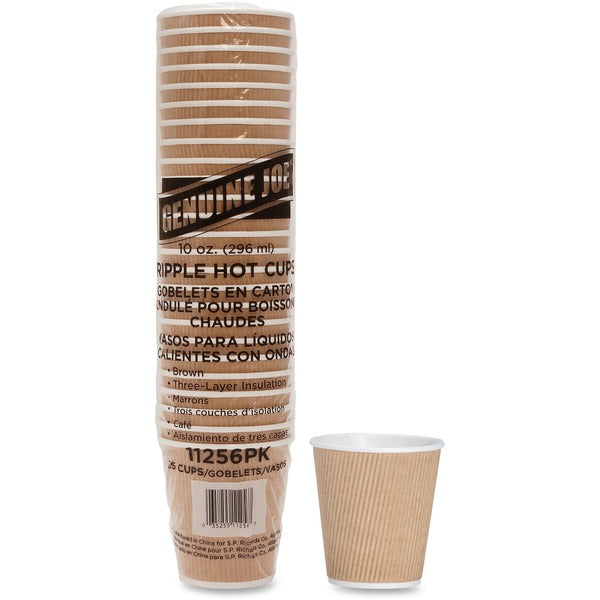 Genuine Joe Ripple Hot Cups - 295.74 mL - Brown - Paper - Hot Drink - 25 / Pack
