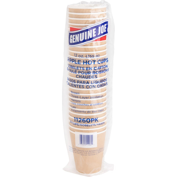 Genuine Joe Ripple Hot Cups - 354.88 mL - Brown - Hot Drink - 25 / Pack