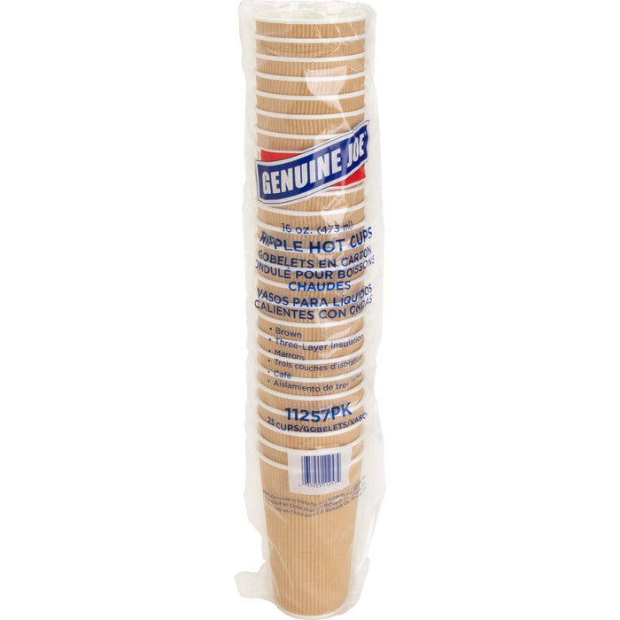 Genuine Joe Ripple Hot Cups - 473.18 mL - Brown - Hot Drink - 25 / Pack