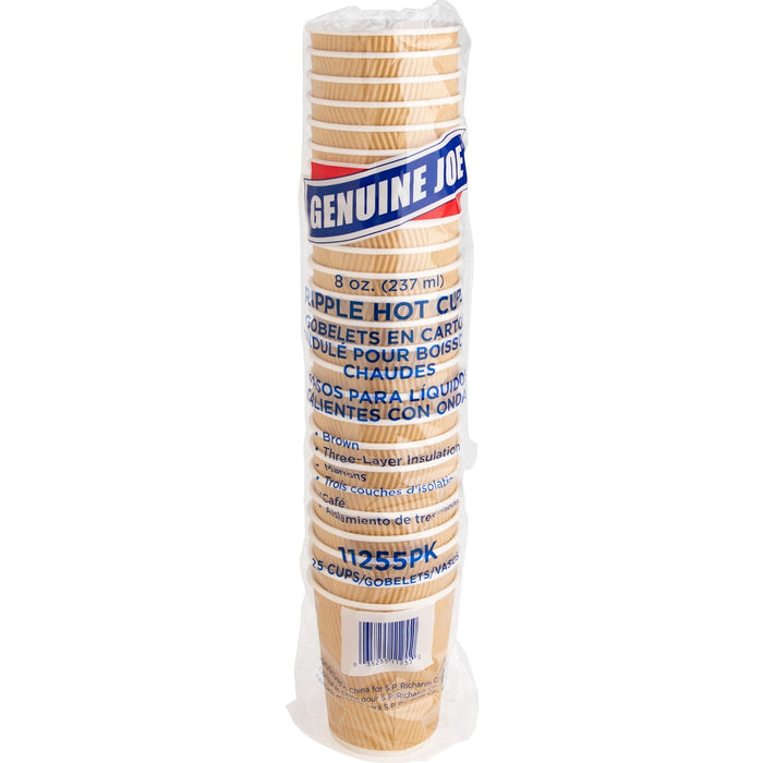 Genuine Joe Ripple Hot Cups - 236.59 mL - Brown - Hot Drink - 25 / Pack