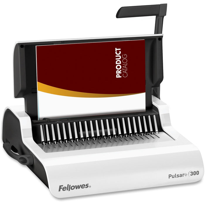 Fellowes Pulsar™+ 300 Comb Binding Machine w/Starter Kit - CombBind - 300 Sheet(s) Bind - 20 Punch - Letter - 5.13" (130.30 mm) Height x 18.13" (460.50 mm) Width x 15.38" (390.65 mm) Depth - White, Black