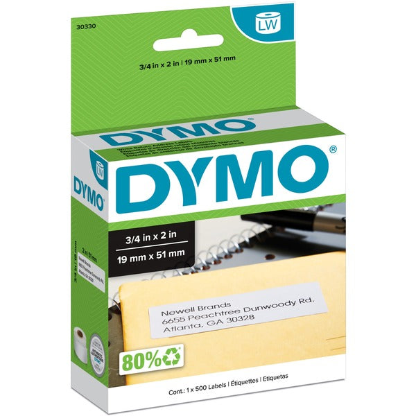 Dymo LW Return Address Labels 3/4" x 2" - 3/4" (19.05 mm) Width x 2" (50.80 mm) Length - Rectangle - Direct Thermal - White - 500 / Roll - 500 Total Label(s) - 500 / Roll