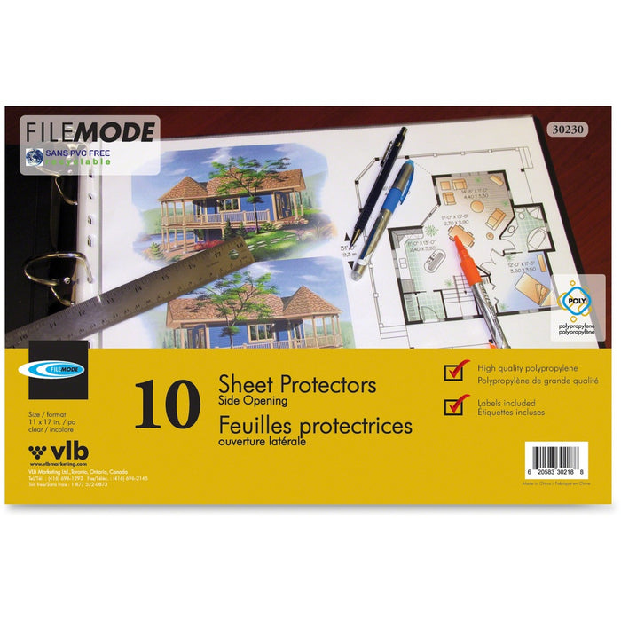 Filemode Sheet Protectors - 11" (279.4 mm) Height x 17" (431.8 mm) Width x 3 mil (0.08 mm) Thickness - Clear - Polypropylene - 10 / Pack