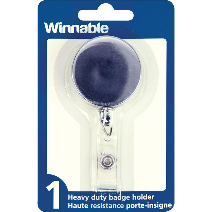 Winnable Retractable Belt Clip - Retractable - Chrome - Metal - 1 Each