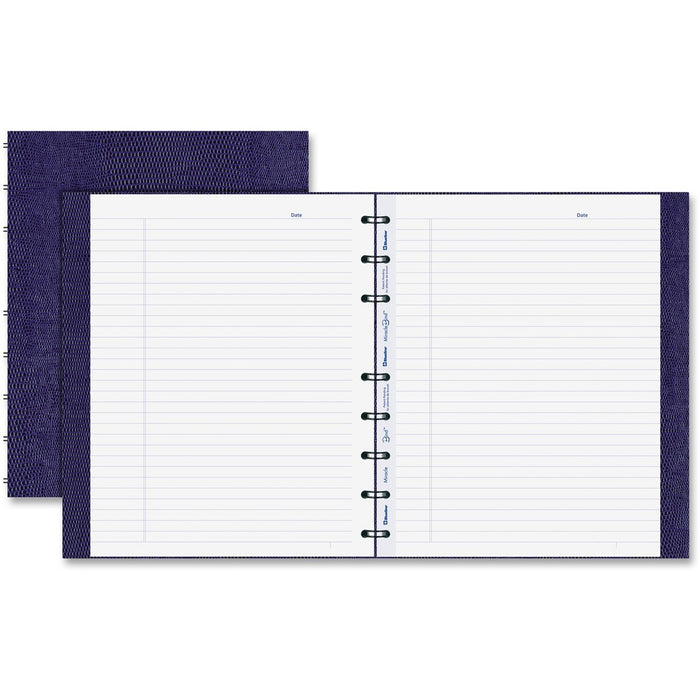 Blueline MiracleBind Notebook - 150 Pages - Twin Wirebound - Ruled Margin - 9 1/4" (23.49 cm) x 7 1/4" (18.42 cm) Sheet Size - White Paper - Purple Ribbed Cover - Micro Perforated, Self-adhesive Tab, Index Sheet, Hard Cover, Pocket - Recycled - 1 Each