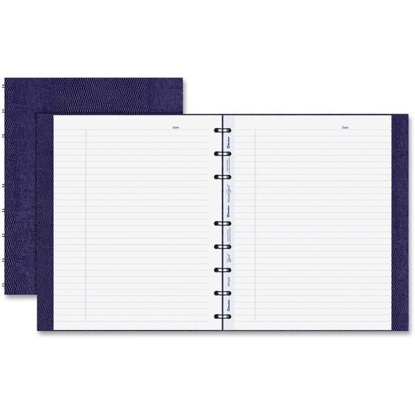 Blueline MiracleBind Notebook - 150 Pages - Twin Wirebound - Ruled Margin - 9 1/4" (234.95 mm) x 7 1/4" (184.15 mm) Sheet Size - White Paper - Purple Ribbed Cover - Micro Perforated, Self-adhesive Tab, Index Sheet, Hard Cover, Pocket - Recycled - 1 Each